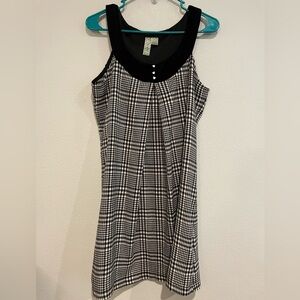 Johnny Martin black & white houndstooth print dress,  black velvet colla…